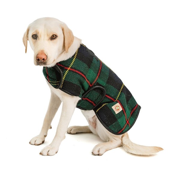 Chilly Dog Navy Tartan Plaid Wool Dog Blanket Winter Coat - Picture 1 of 6